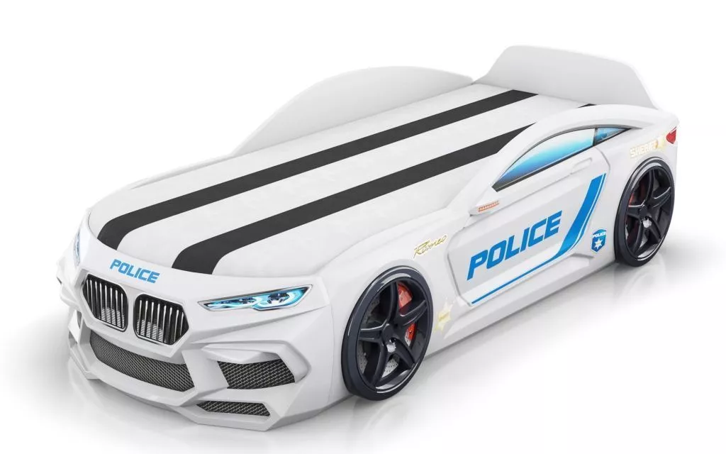 Кровать машинка ROMEO-M полиция белый