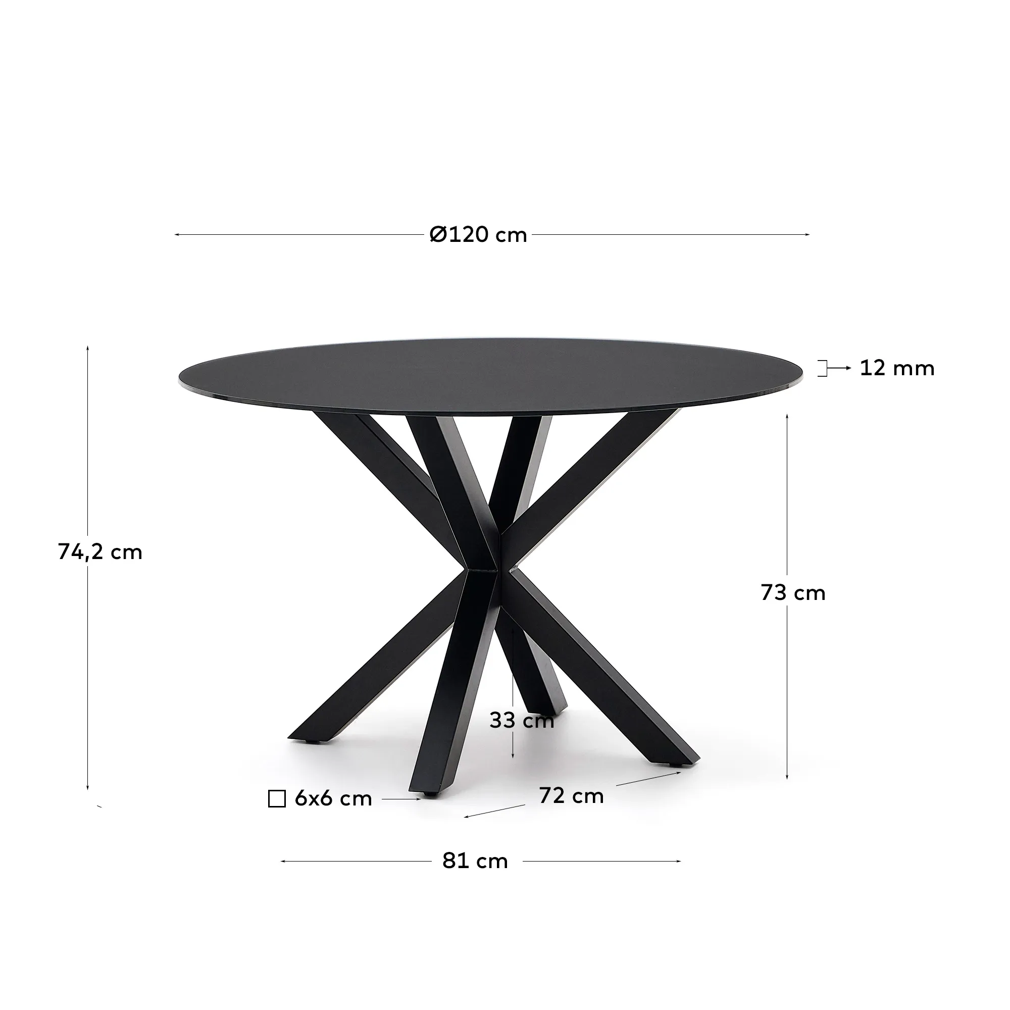 Круглый стол La Forma Argo черное стекло стальные ножки 120 см 190139