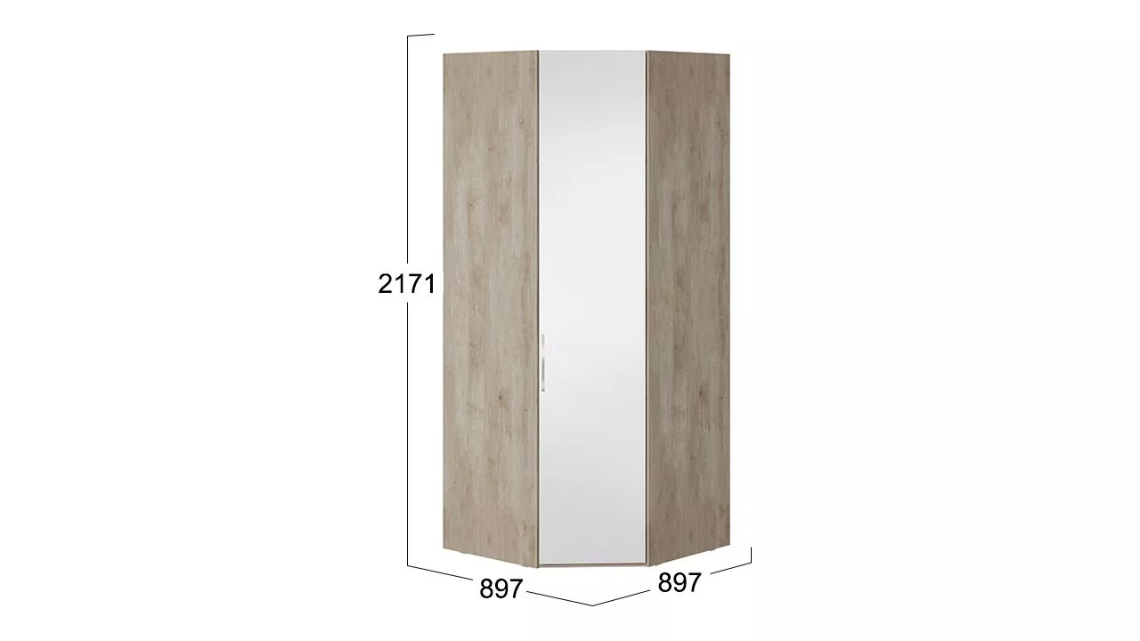 Шкаф для одежды угловой с зеркальной дверью правый баттл рок Эмбер СМ-348.07.007 R