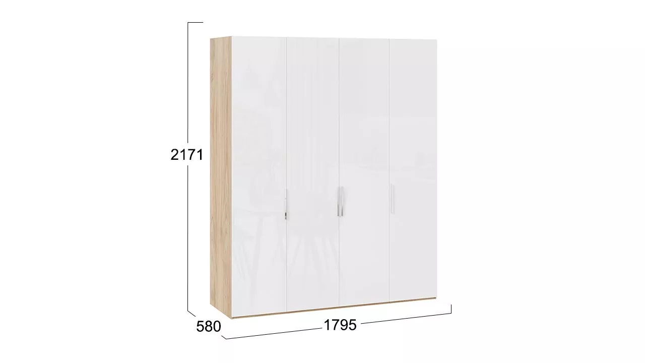 Шкаф для одежды с 4 дверьми яблоня беллуно белый глянец Эмбер СМ-348.07.020