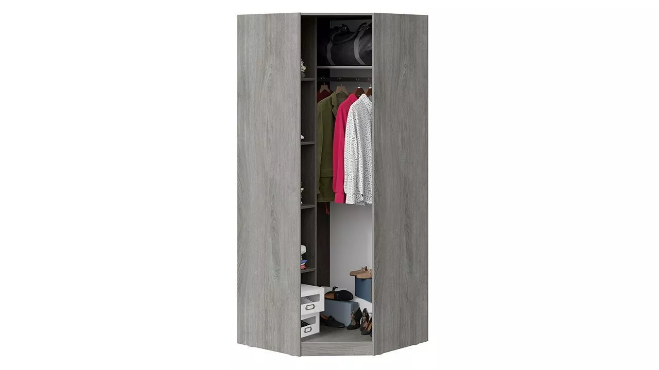 Шкаф для одежды угловой с зеркальной дверью левый дуб гамильтон Эмбер СМ-348.07.007 L