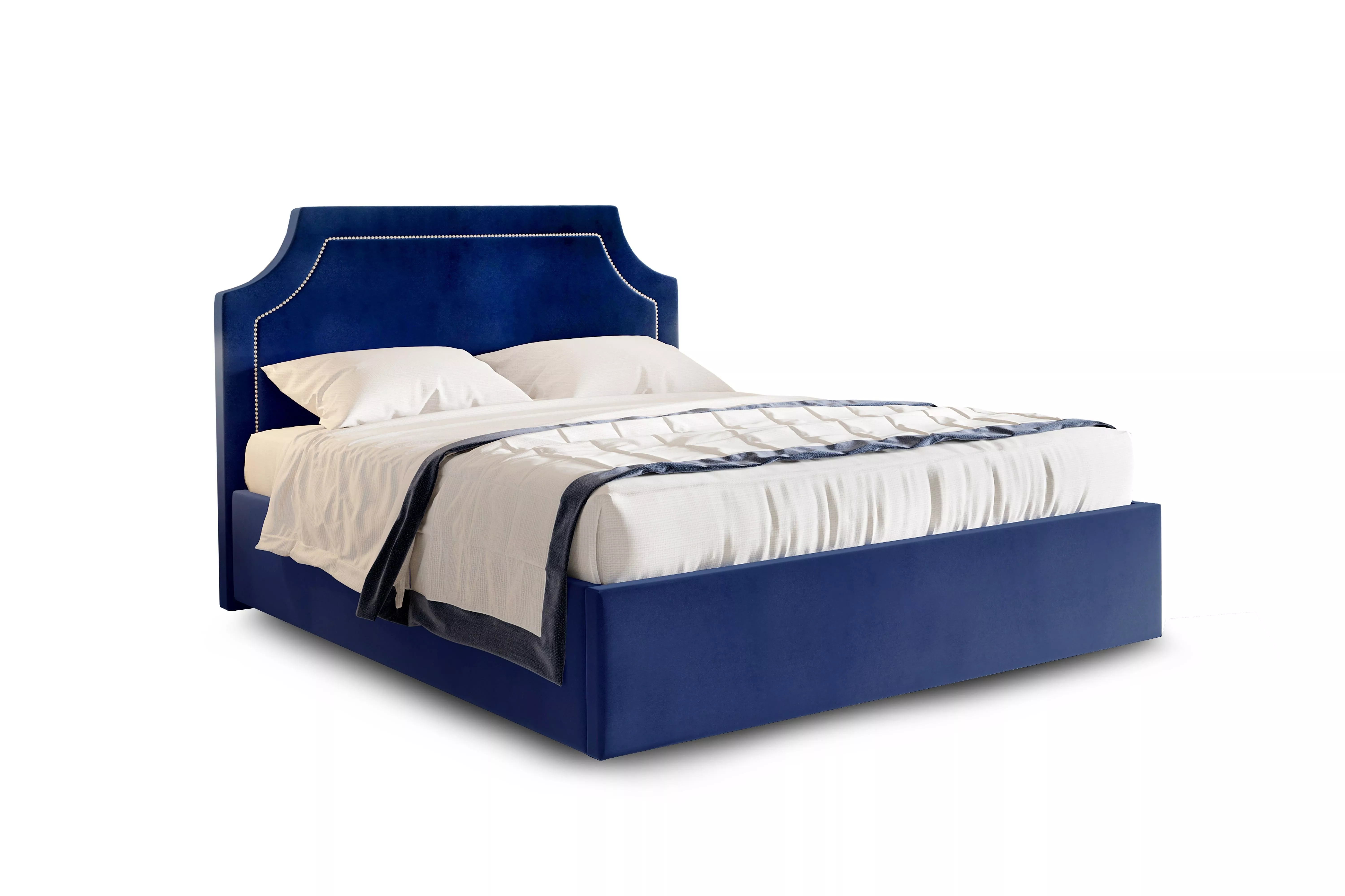 Кровать Катрин 1600 с ПМ и бельевым ящиком мора синий