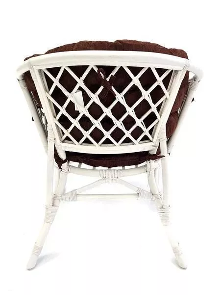 Кресло из ротанга Багама белый матовый (подушки шенилл полные коричневые)
