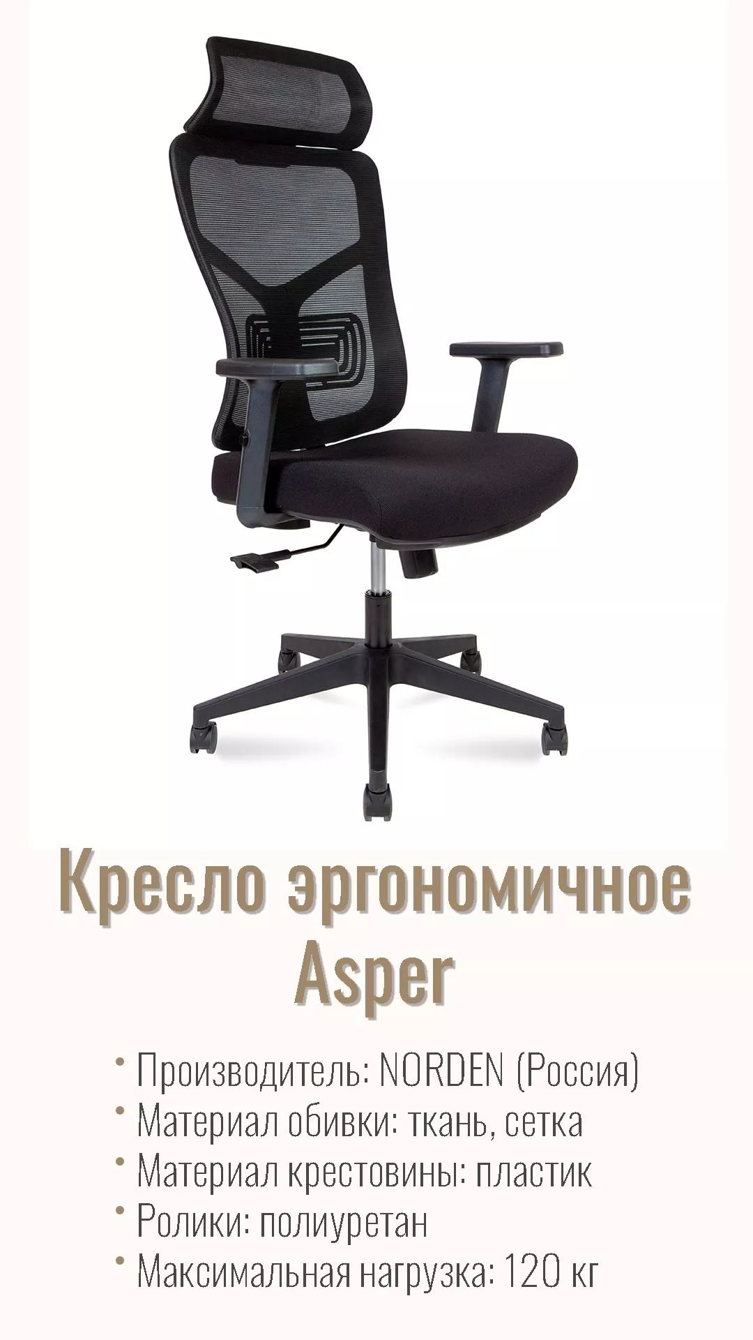 Кресло руководителя (эргономичное) NORDEN Asper черный 165A-B-BB