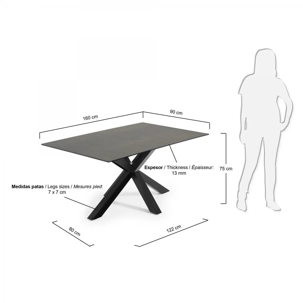 Обеденный стол La Forma Arya 160x90 керамический черный