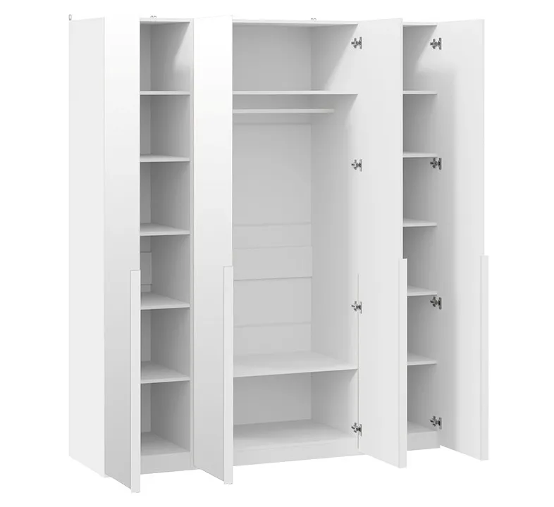 Шкаф для одежды с 4 зеркальными дверями Порто белый жемчуг белый софт СМ-393.07.109