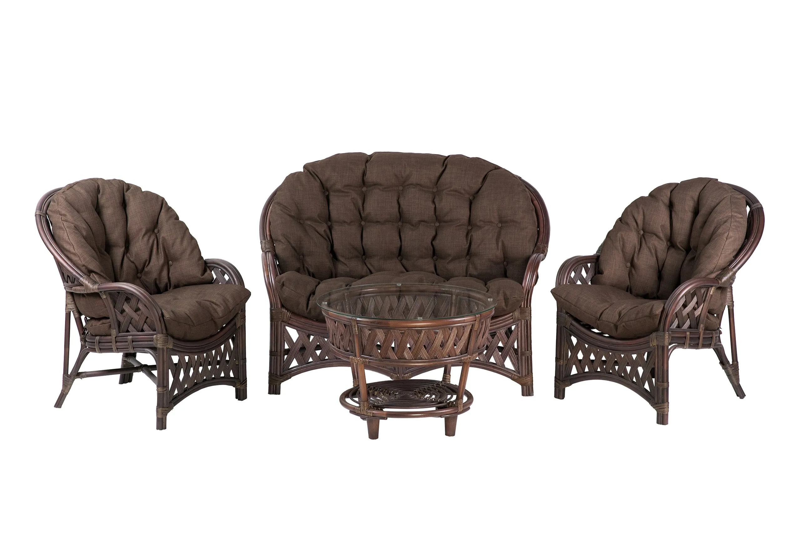 Комплект мебели из ротанга Черчилль (Рузвельт) с 2-х местным диваном и круглым столом орех матовый