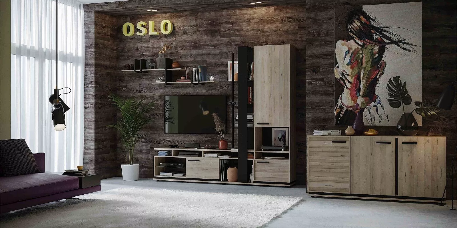 Модульная мебель для гостиной Oslo Дуб Серый Craft