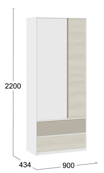 Шкаф для одежды комбинированный с накладкой Сканди дуб гарден белый глиняный серый СМ-386.07.26-26
