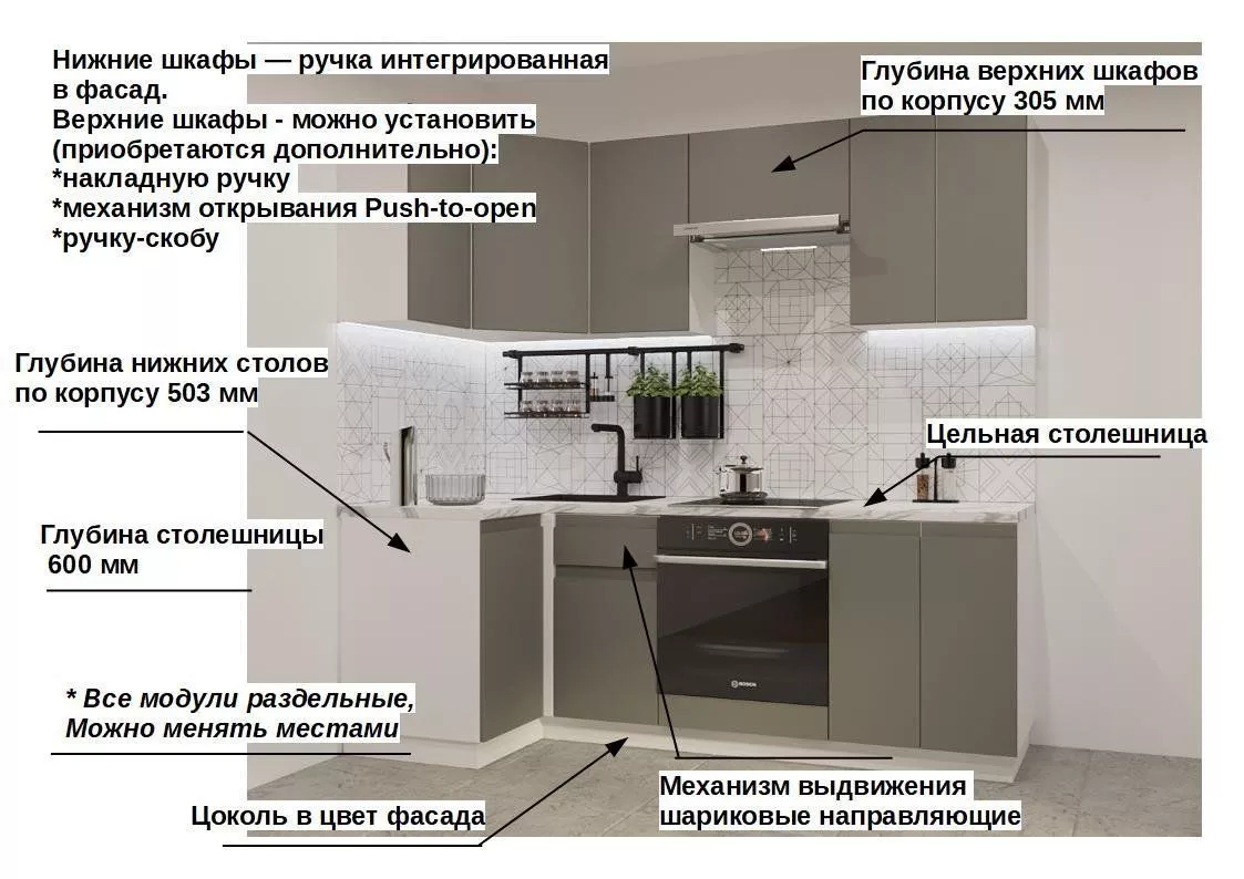 Кухонный гарнитур Обсидиан Лайн 1000х2200 (арт.8)