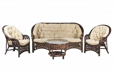 Комплект мебели из ротанга Черчилль (Рузвельт) с 3-х местным диваном и круглым столом орех матовый