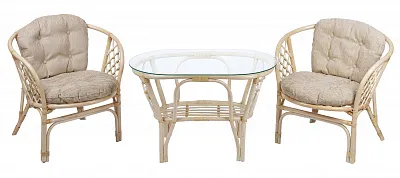 Комплект мебели из ротанга Багама дуэт с овальным столом натуральный подушки шенилл обычные светлые