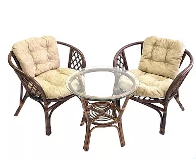 Комплект мебели из ротанга Багама дуэт с круглым столом орех матовый подушки шенилл обычные светлые