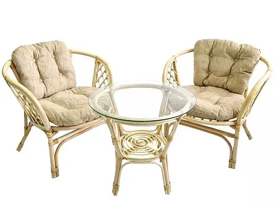 Комплект мебели из ротанга Багама дуэт с круглым столом натуральный (подушки шенилл обычные светлые)