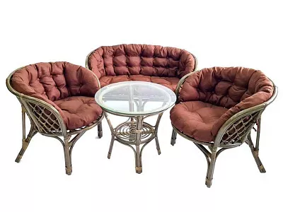 Комплект мебели из ротанга Багама с диваном олива (подушки твил полные коричневые)