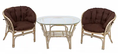 Комплект мебели из ротанга Багама дуэт с овальным столом натуральный подушки твил полные коричневые