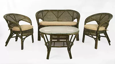 Комплект мебели из ротанга Пеланги 02 15 с 2х местным диваном олива