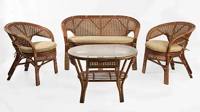 Комплект мебели из ротанга Пеланги 02 15 с 2х местным диваном и овальным столом миндаль матовый