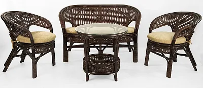 Комплект мебели из ротанга Пеланги 02 15 с 2х местным диваном и круглым столом темно-коричневый