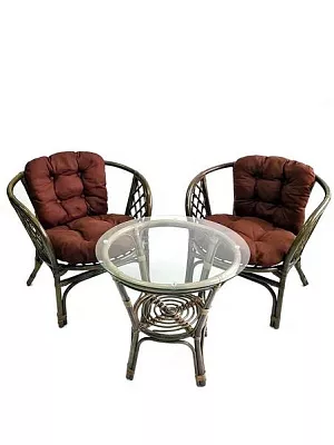 Комплект мебели из ротанга Багама дуэт олива (подушки твил обычные коричневые)