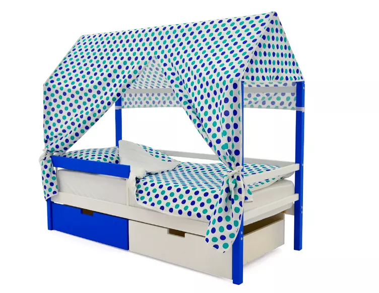 Кровать-домик с крышей Svogen сине-белый
