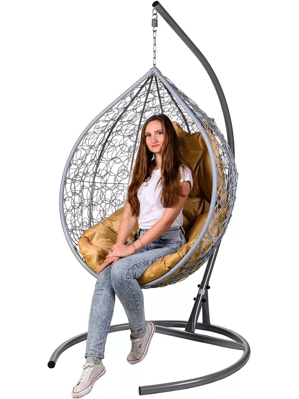 Подвесное кресло Bigarden Tropica Gray с бежевой подушкой