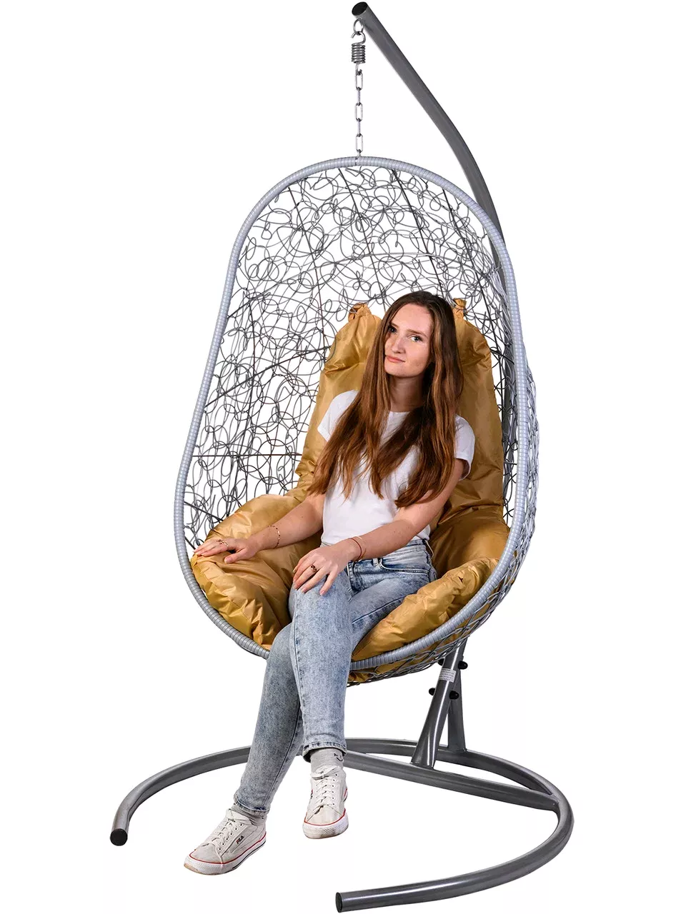 Подвесное кресло Bigarden Easy Gray с бежевой подушкой