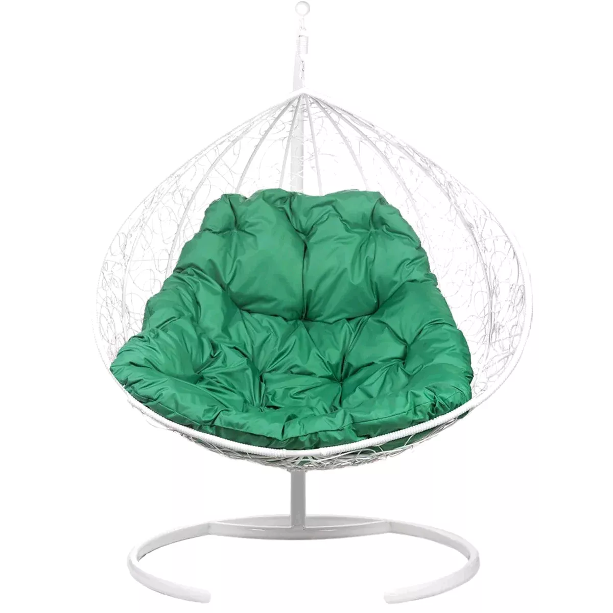 Двойное подвесное кресло Bigarden Gemini white с зеленой подушкой