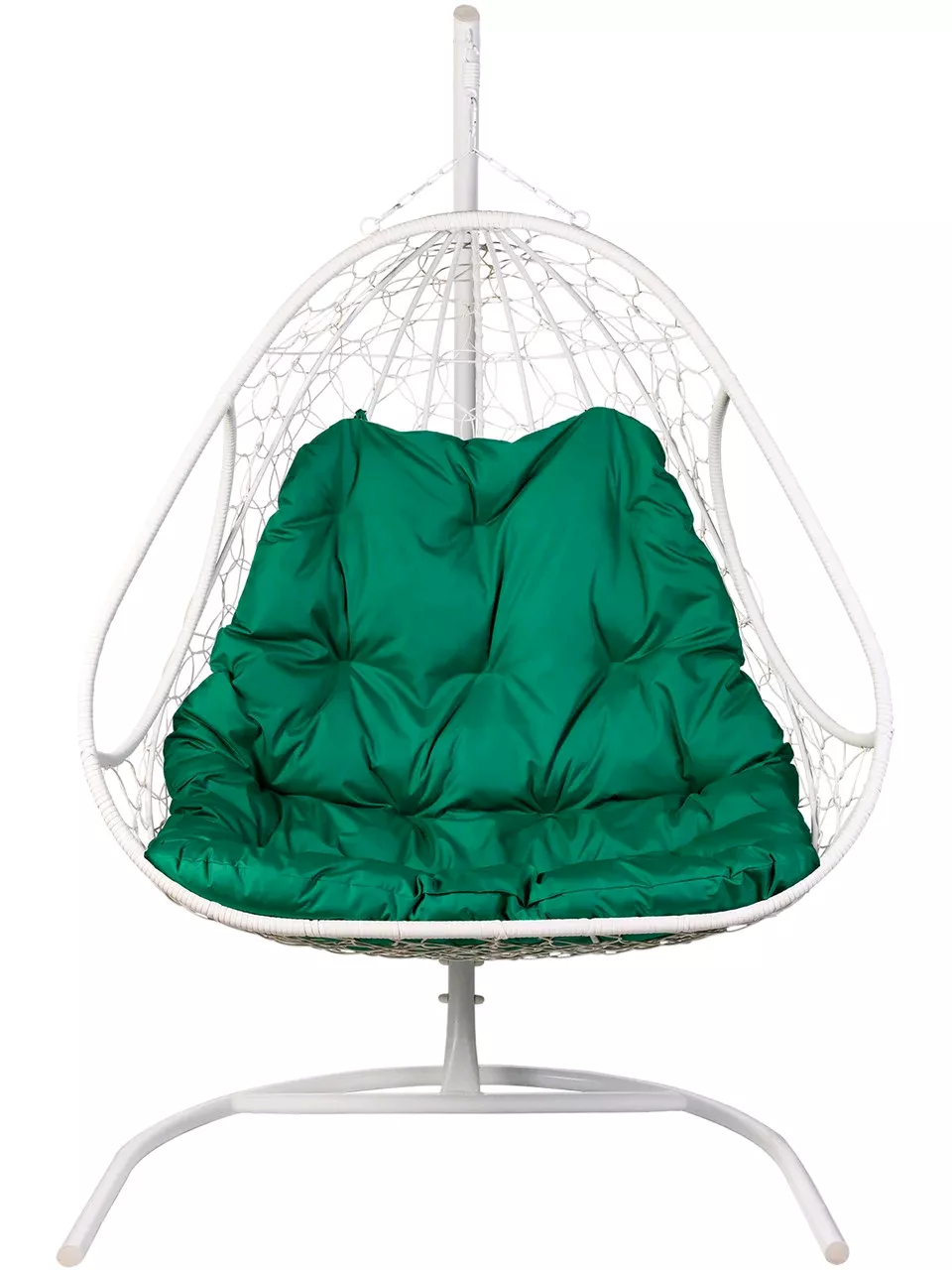 Двойное подвесное кресло Bigarden Primavera White с зеленой подушкой