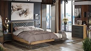 Модульная спальня Хилтон ТриЯ дуб крафт золотой графит матовый