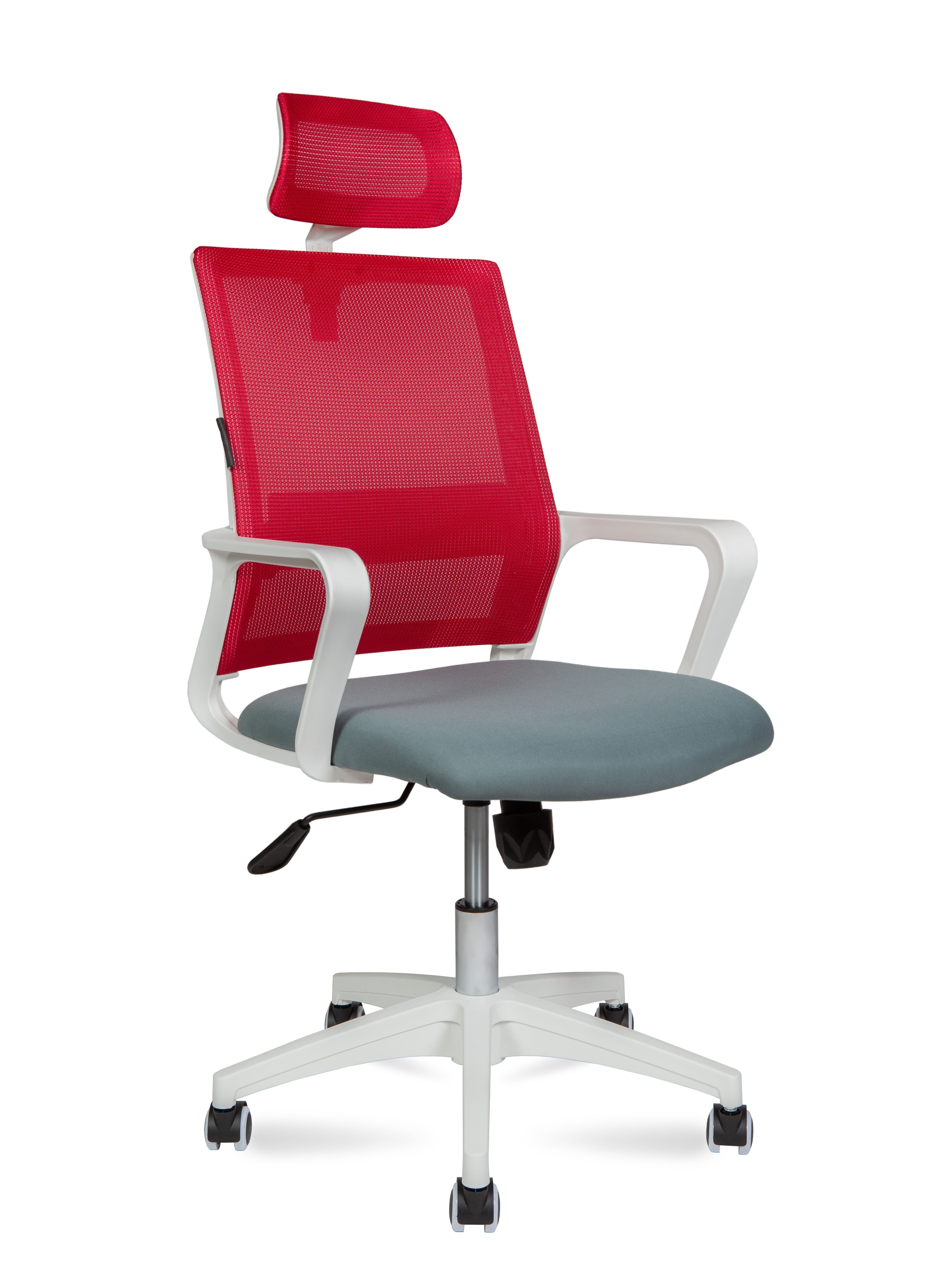 Кресло компьютерное Бит с подголовником белый пластик красный / темно-серый 815AW-AF08-T58 NORDEN