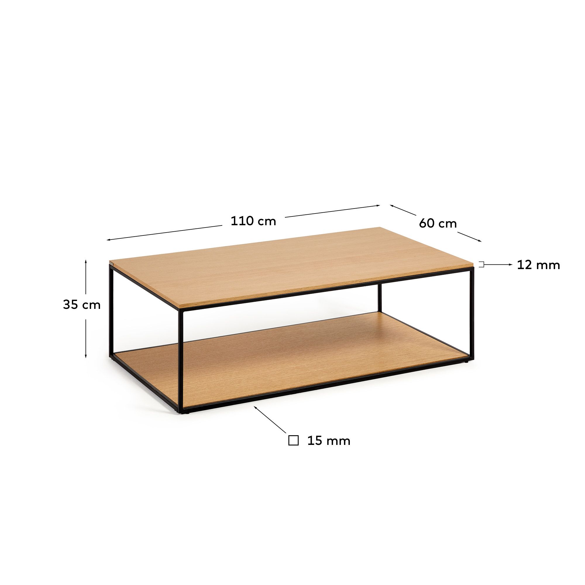 Журнальный столик La Forma Yoana из дубового шпона и черного металла 110 x 60 см