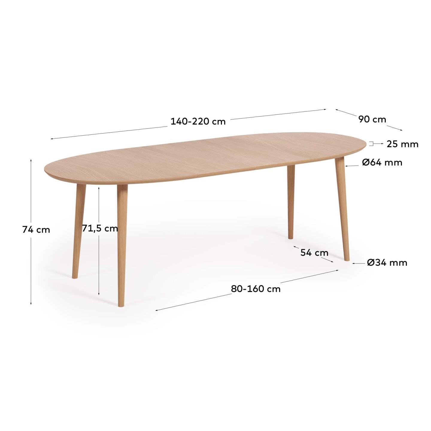 Раздвижной стол La Forma Oqui из МДФ с дубовым шпоном 140 x 90 см