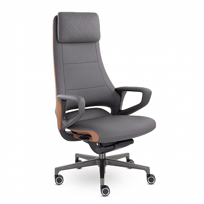 Кресло руководителя EPIK A-001-MB регулируемый подголовник экокожа темно-серый / коричневый
