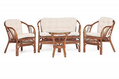 КОМПЛЕКТ NEW BOGOTA ( диван + 2 кресла + стол со стеклом ) с подушками коричневый
